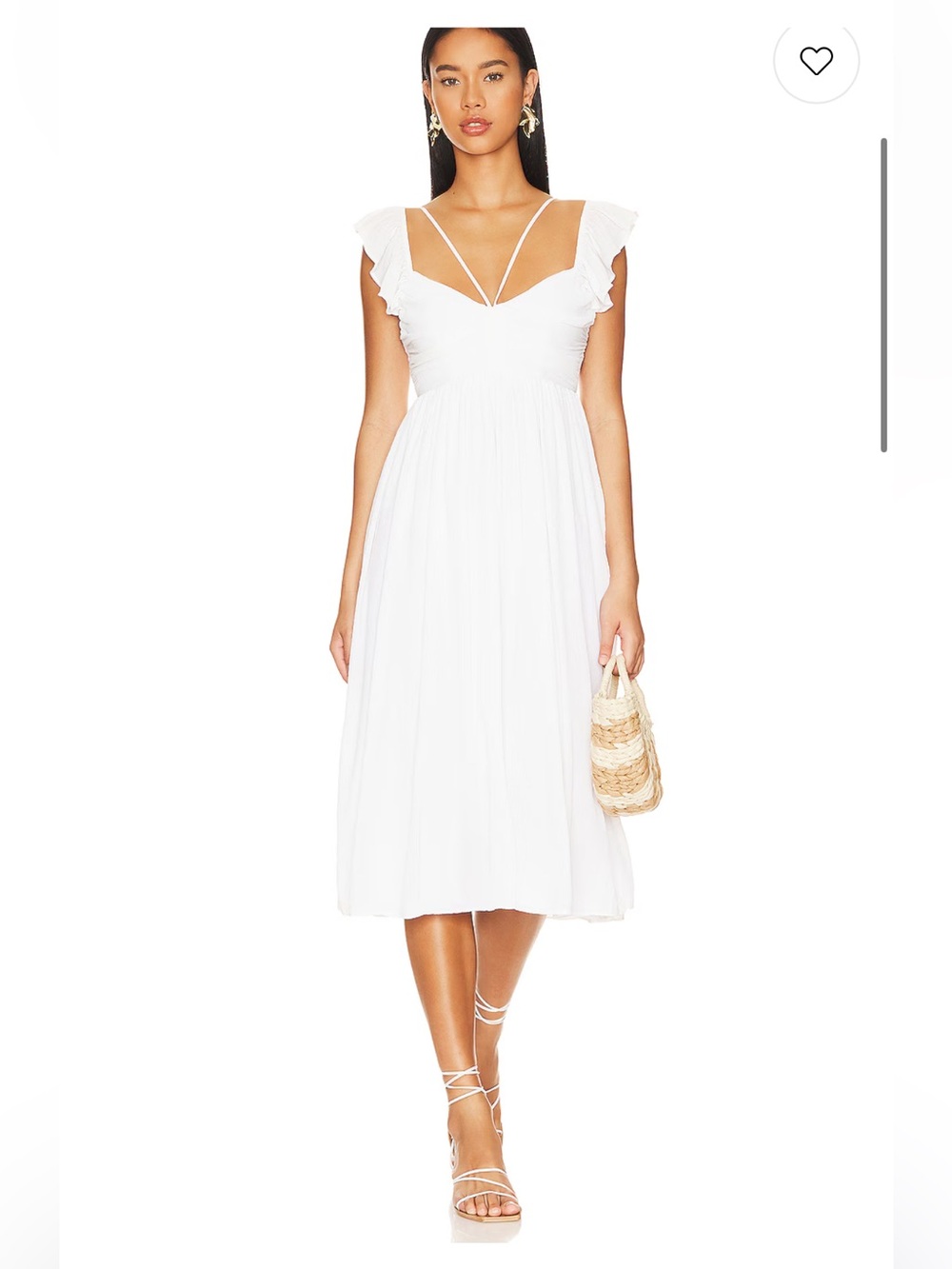 Tularosa Katrina White Smocked Midi Skirt with Ruffle Straps